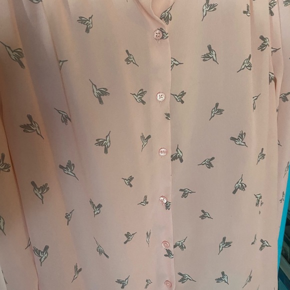 Pink Blouse with Bird Pattern - Lightweight- Balletcore - Girly Moto Collar - Picture 5 of 9